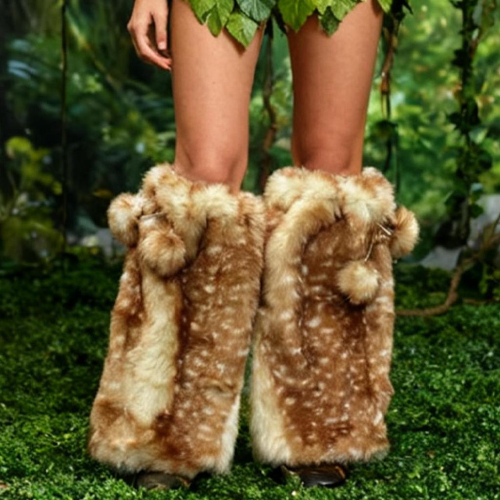 Winter Deer Hat cute Lace Plush Reindeer Furry Boots Socks Cover Gothic Cap Leg Warmers Performance Costume Hats Christmas Gift