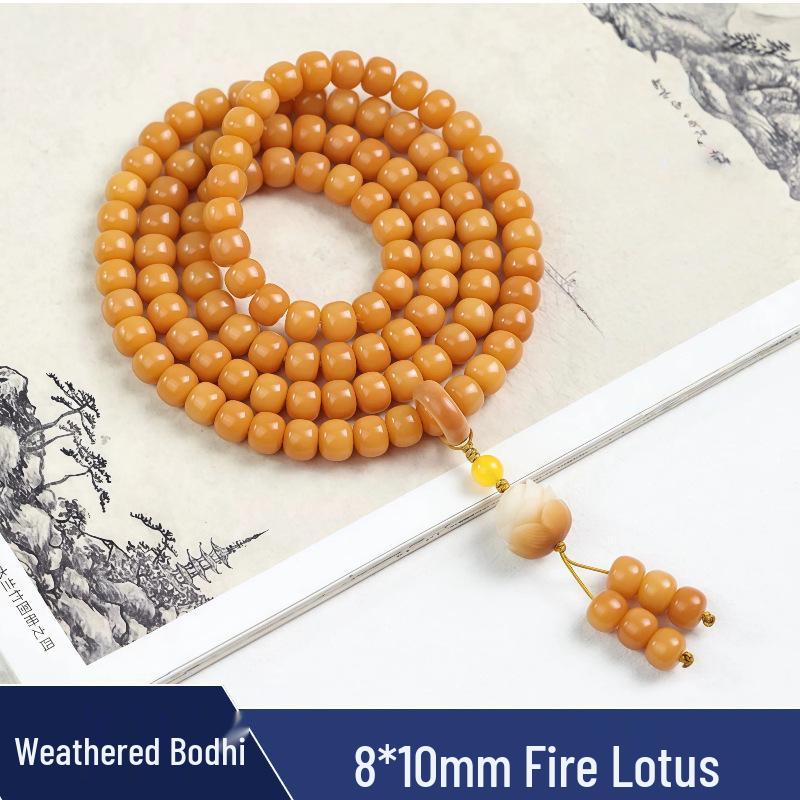 Zen Style Bodhi Root Bracelet with Lotus Pendant for Women, 108 Pink Beads