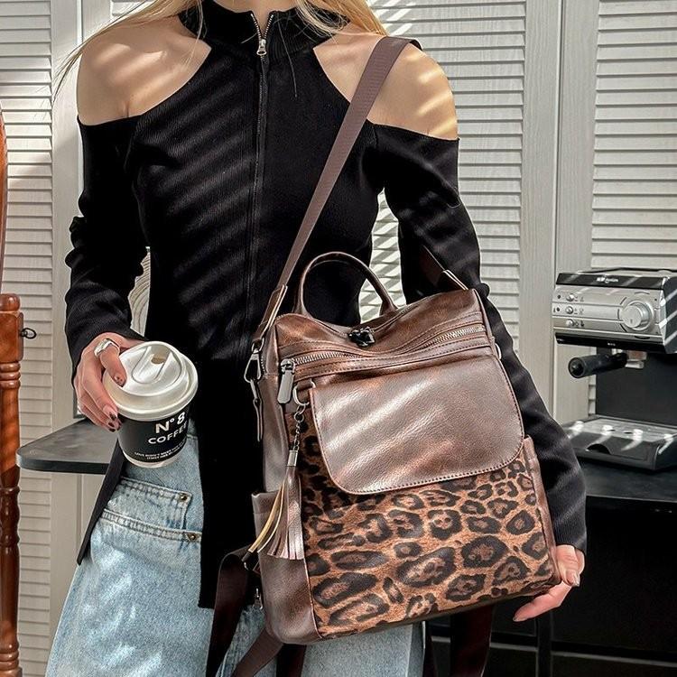 IELGY Ladies Backpack Retro Leopard Print Fashion Large Capacity
