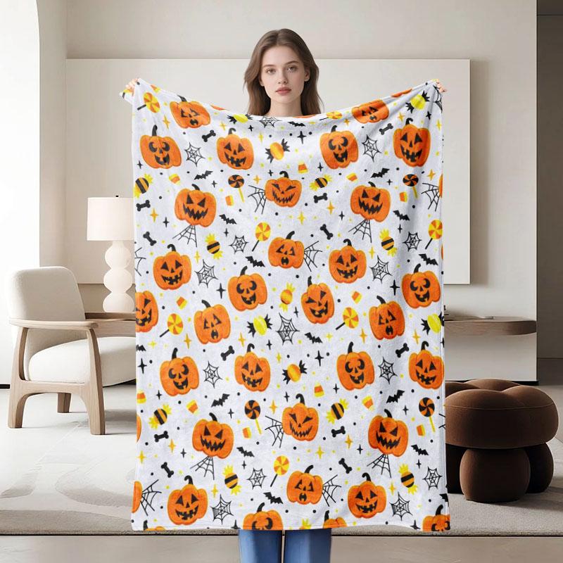 1 Piece Halloween Pumpkin Pattern Flannel Blanket, Suitable for Sofa, Bed, Office, Ideal Gift for Family, Friends, Perfect for H