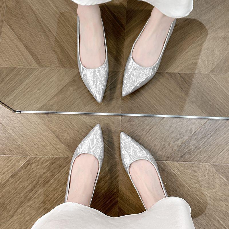 Fairy Style Pointed Toe Flat Shoes - Champagne Gold & Silver, Perfect for Weddings, Plus Size, Bridesmaids, and Pregnant Women. Hidden Heel.