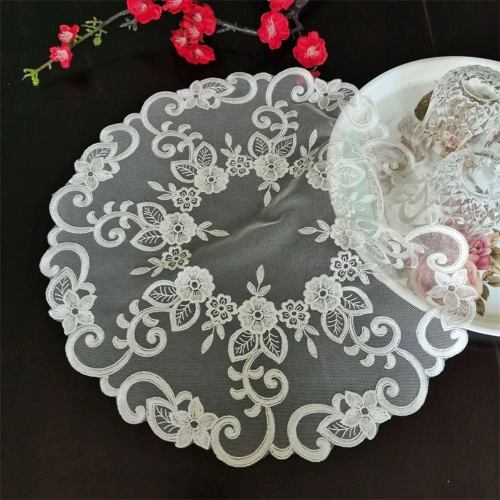 European Style Lace Embroidery Placemat White Place Mat Tea Cup Mat Retro Tablecloth  Study