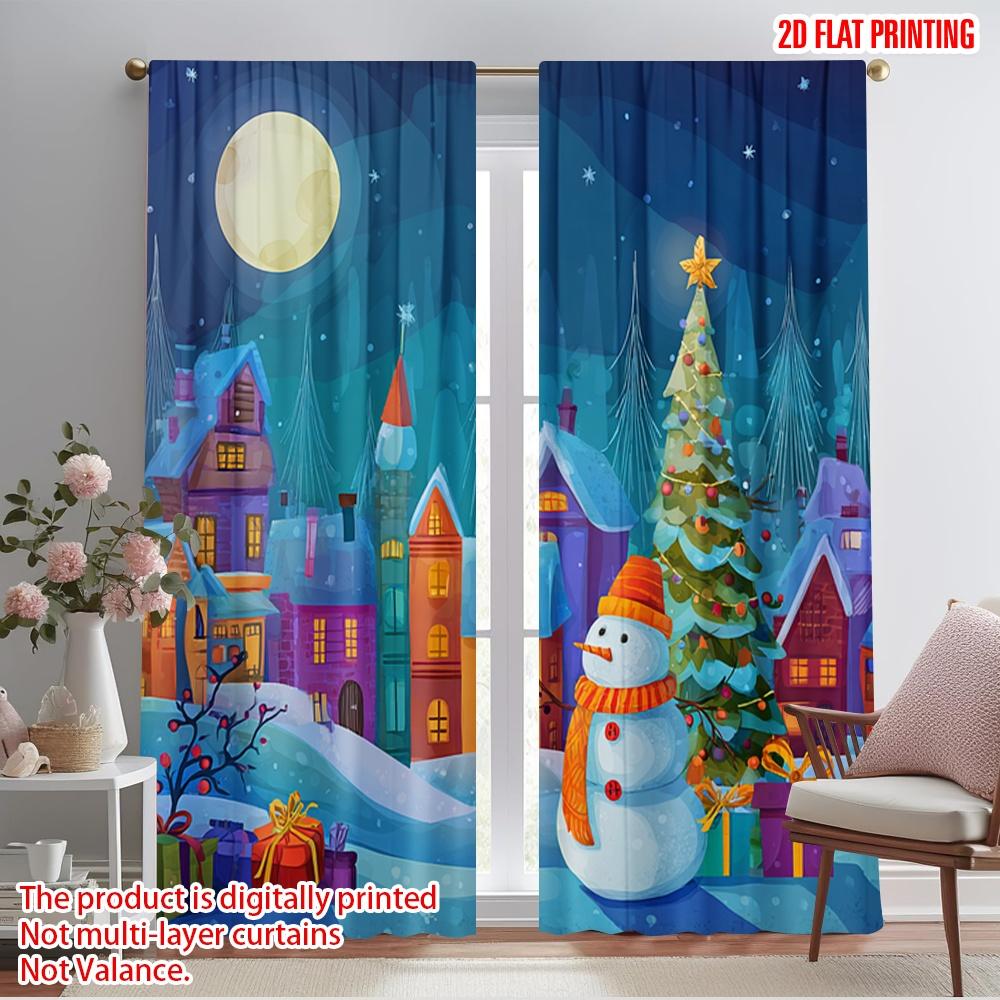 

2 шт., 2D печать на ткани, Принт Шторы Зима Снеговик Рождественская елка Санта Универсальный Полиэстер (без удилища) Использование для наружных украшений 52.50×116.00 CM 2pcs