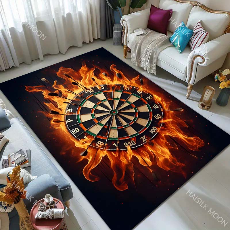 1PC Flaming dartboard with darts Print Carpet for Living Room Bedroom Sofa Home Decor Rus Non-slip Floor Mat Luxury Gift