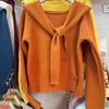 Korean Chic Waist-Cinched Loose Slimming Sweater with Shawl, Long Sleeve Knit Top for Autumn/Winter