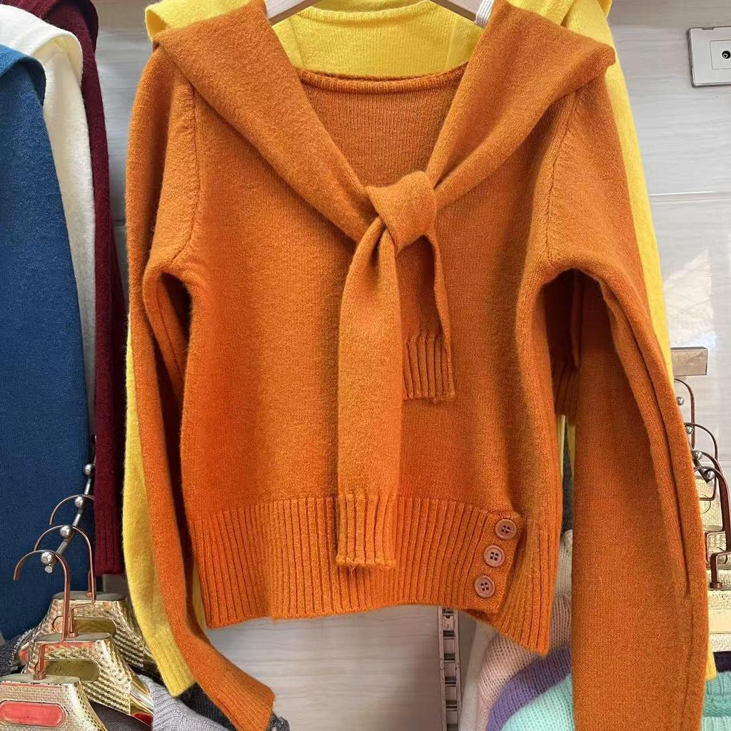 Korean Chic Waist-Cinched Loose Slimming Sweater with Shawl, Long Sleeve Knit Top for Autumn/Winter