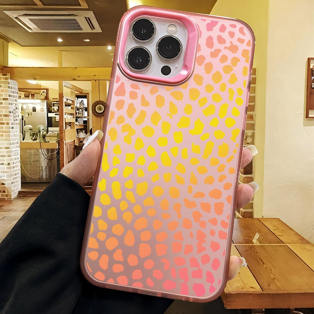Pink Leopard Print Matte IMD Color Silver Hard Phone case for iPhone 16E 17 Opp Bag&For iPhone17 Pro