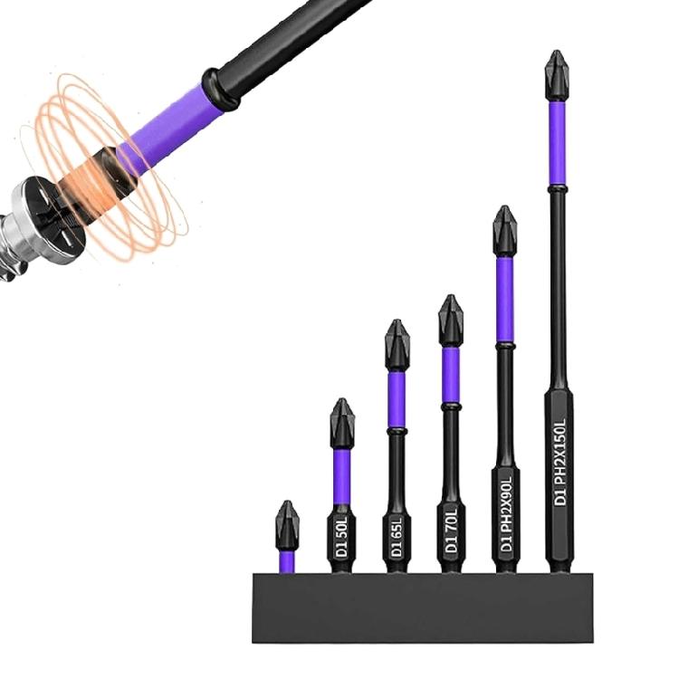 6dílná magnetická protiskluzová vrtací sada přenosných magnetických bitů, nárazuvzdorná sada bitů PH2 s magnetickou hlavicí