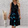 Plus Size V Neck Sleeveless Lush Bamboo Valley Stream Scenery Print For Outdoor Summer Wear