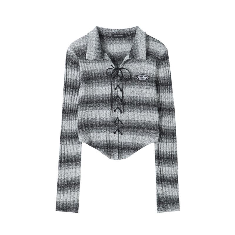 Женский облегающий полосатый топ с длинным рукавом и перекрестной завязкой HeyHenry - Весенняя коллекция Small чёрный