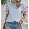 New Spring and Summer Women's Embroidered Round Neck Puff Short-sleeved Shirt Tops