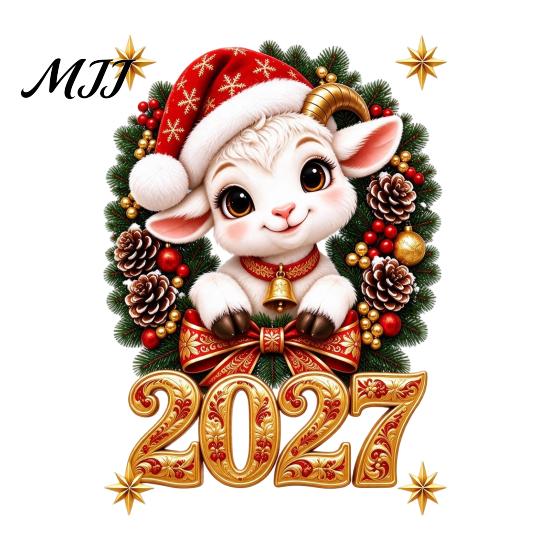 Holiday Glass Ornaments 2027 Year of The Sheep Wreath Window Cling, Christmas Cute Static Sticker, Festive New Decals Zodiac Decal, Reusable PVC Cling