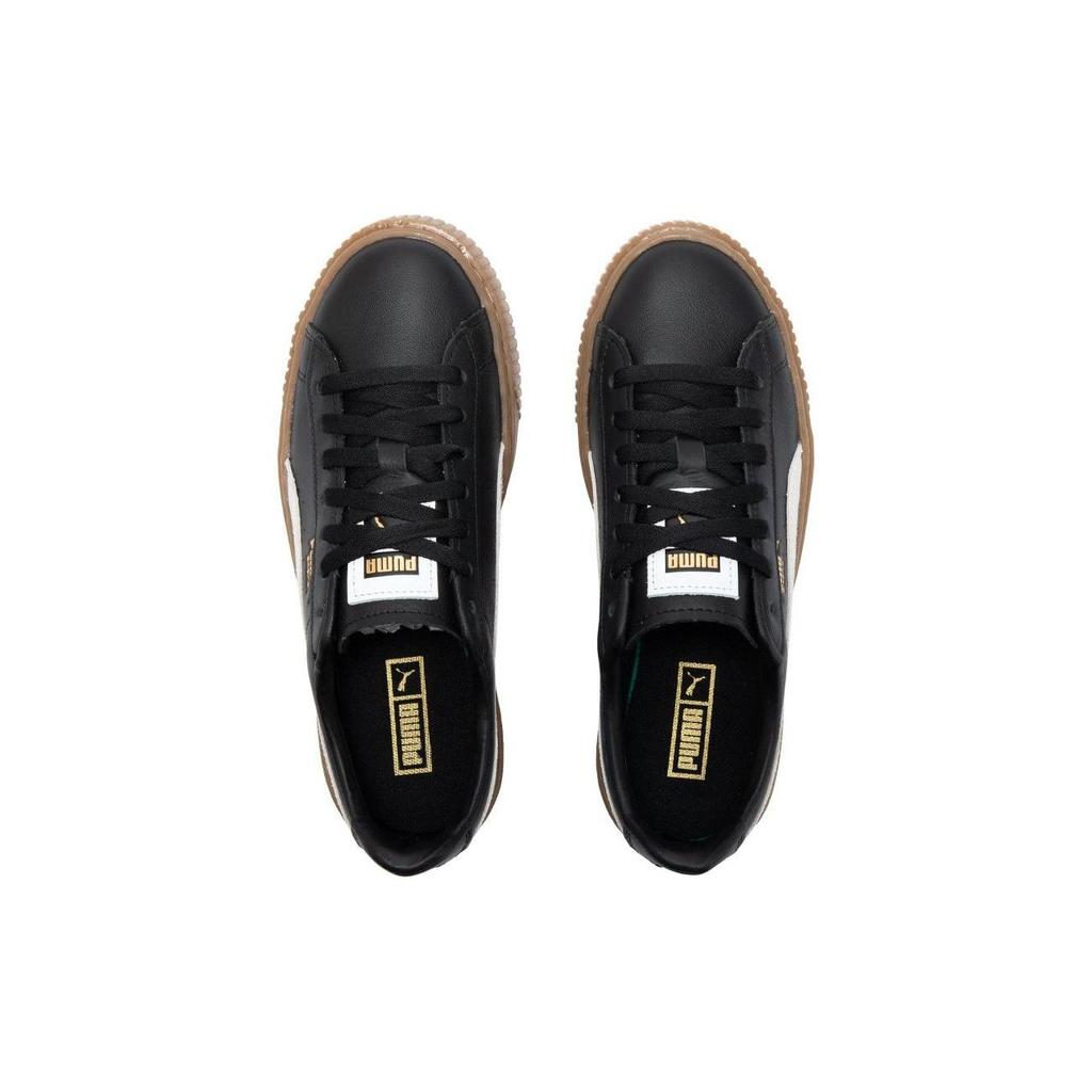 Puma Basket Platform Leder Runde Zehenpartie Schnürschuhe Low-Top Sneakers Damen-Sneakers Schwarz 394369-02