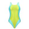 [AMORESY] Aphrodite B Series High-Leg Backless Bodysuit for Women, Glossy Leotard Swimwear Style (JP, Alphabet, L, Acid Lime + Water Spout Blue)
