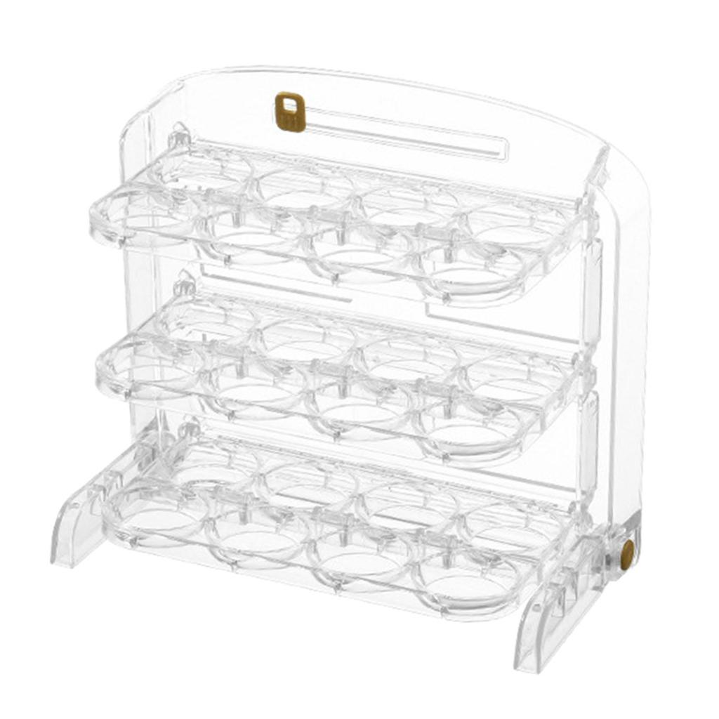 Three Layers Egg Tray Dispenser Holder 24 Grid for Kitchen Drawer Household White