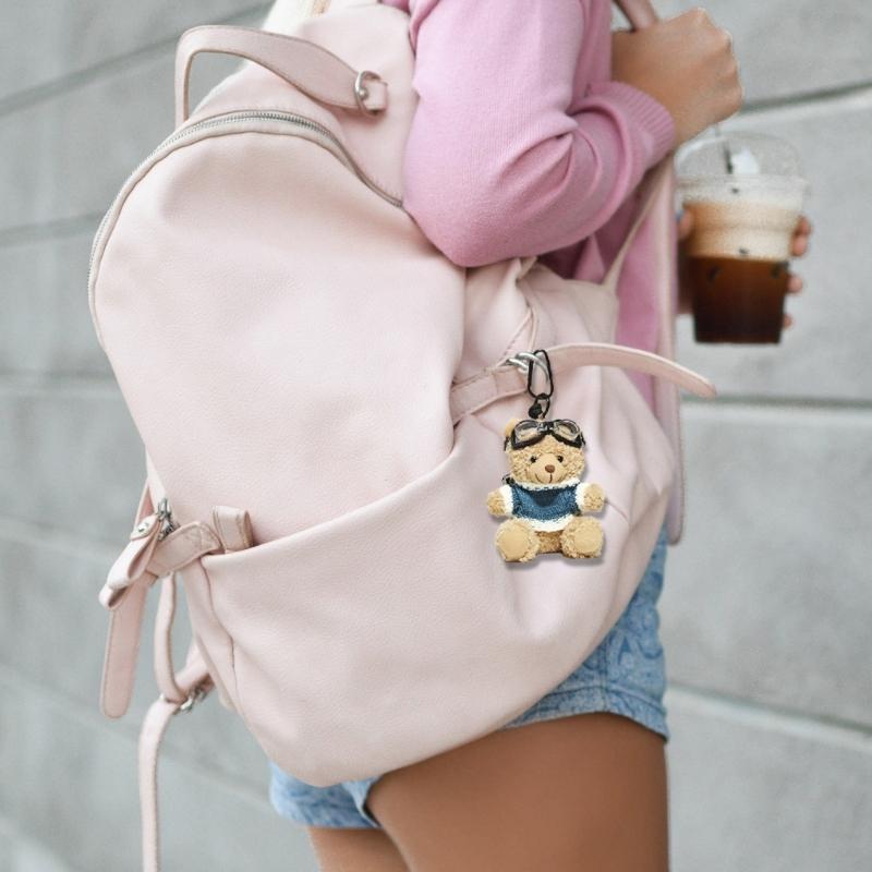 Lovely Pilot Bear Keychain Cute Pendant for Bag and Key Plush Keyring Phone Charm Personalized Animal Decoration