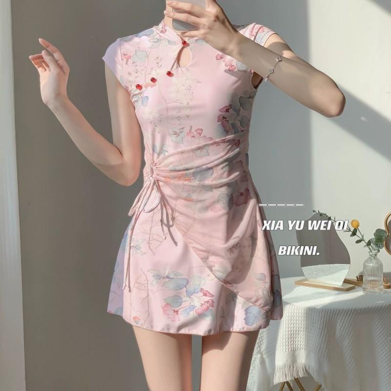 Xia Yu Wei Qi Ji Lotus Fragrance New Chinese Style National Waist Slimming Belly-covering Skirt Conservative One-piece Swimming Suit Female