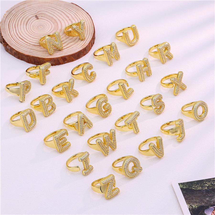 Zirkon Kupfer Mikro-Eingefasst 26-Buchstaben Offener Ring - Europäischer & Amerikanischer Weihnachtsschmuck