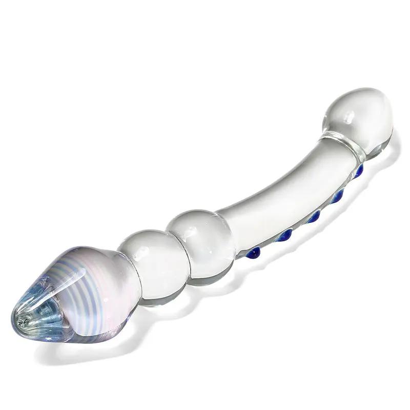 Double Ended Crystal White Pyrex Glass Dildo Artificial Penis Granule Spiral G Spot massager Adult game Sex Toys for Woman Gay