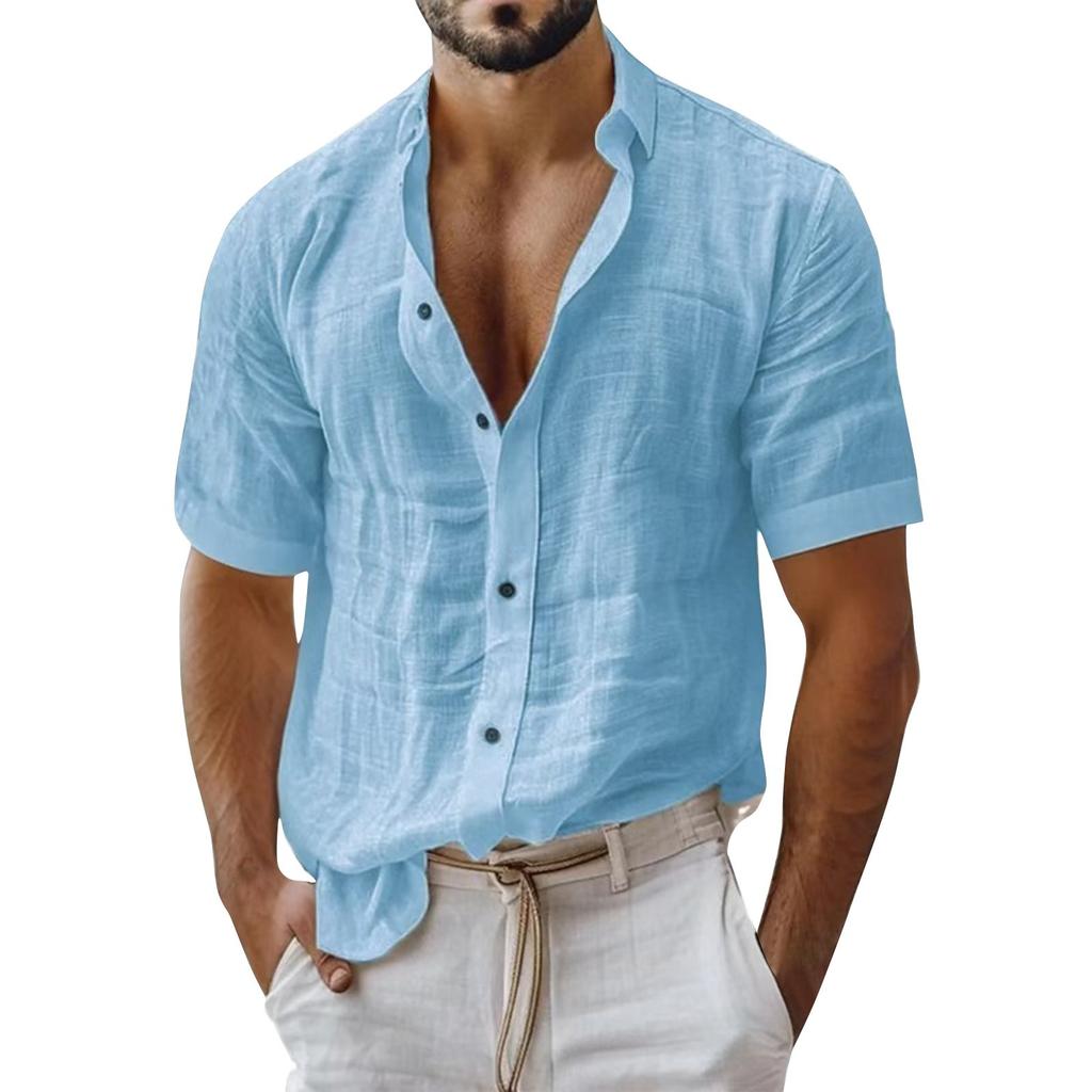 Men's Summer Solid Color Lapel Short-sleeved Shirt Men's Casual Fashion Short-sleeved Shirt