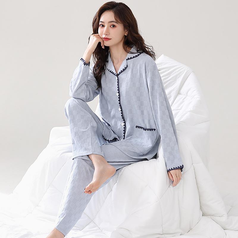 Pajamas Women'S Pure Cotton Long-Sleeved Sweet Casual Cardigan Can Be Worn Outside Loungewear Large Size Two-Piece Set