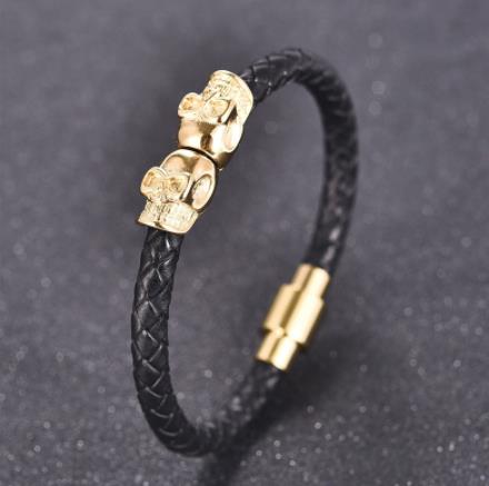 Hyperbole Men Jewelry Black Braided Leather Bracelets Men Stainless Steel Leahter Bracelets Cool Skull Bracelets Men Bracelet
