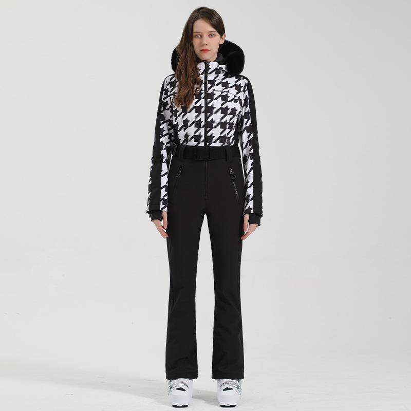 Women's Slim-Fit Windproof Double-Board Ski Suit: Thickened, Warm, Waterproof, and One-Piece Design for Outdoor Sports.
