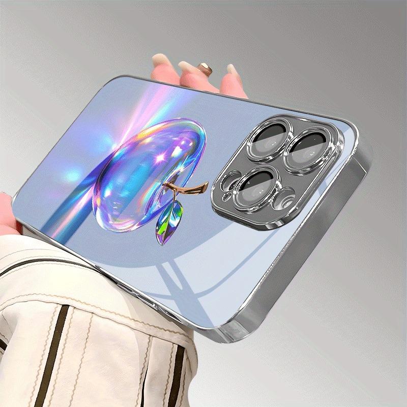 Luxus-Regenbogenkristall mit Apfelmuster Gehärtetes Glas Handyhülle Für iPhone 17 16 15 14 13 12 11 Pro Max Plus 16E 17Air Hülle