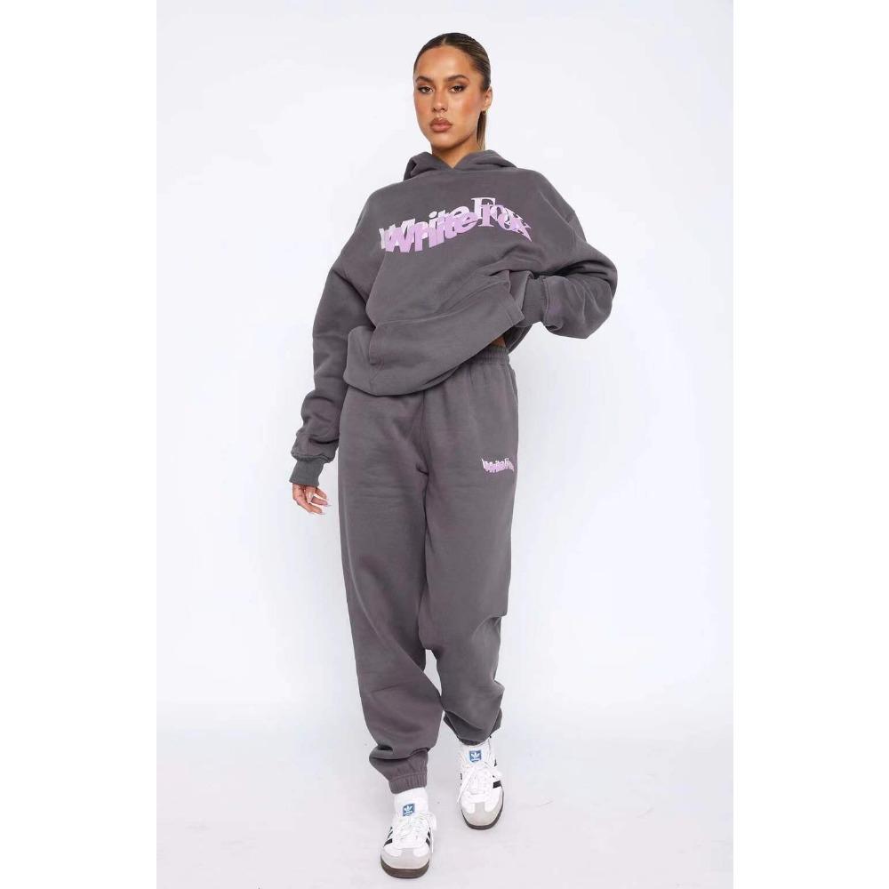 

Весна и осень зима новый комплект с капюшоном модный спортивный логотип длинный рукав толстовка с капюшоном комплект из двух частей S серый