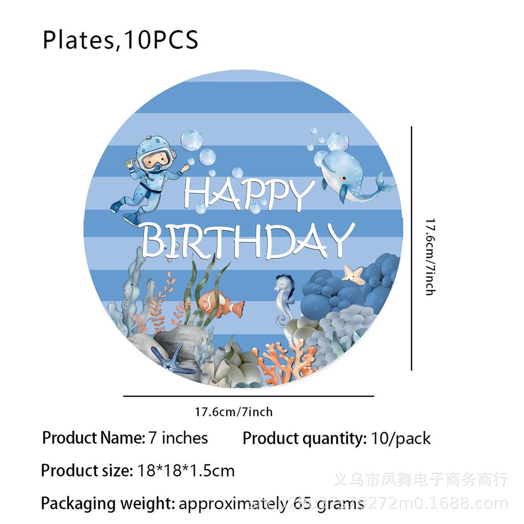 Diver Theme Party Ornaments Dolphin Birthday Party Supplies Disposable Knives, Forks, Spoons Paper Cups Pull Flags