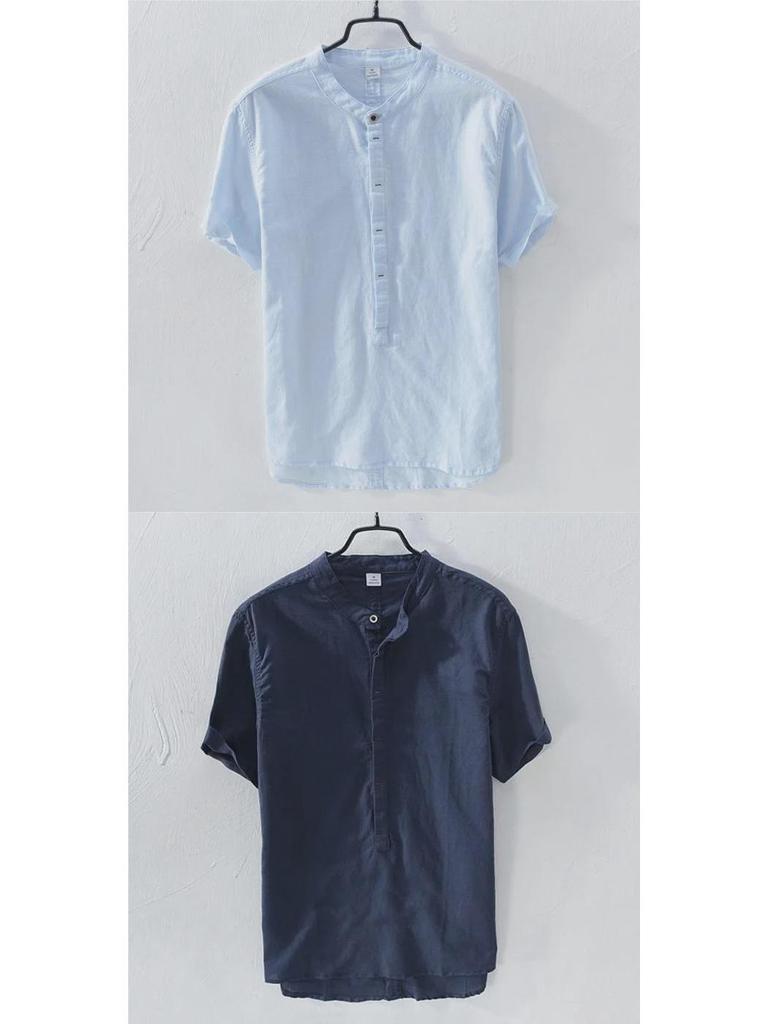 Men's Retro Japanese Linen White Lapel Short Sleeve Shirt