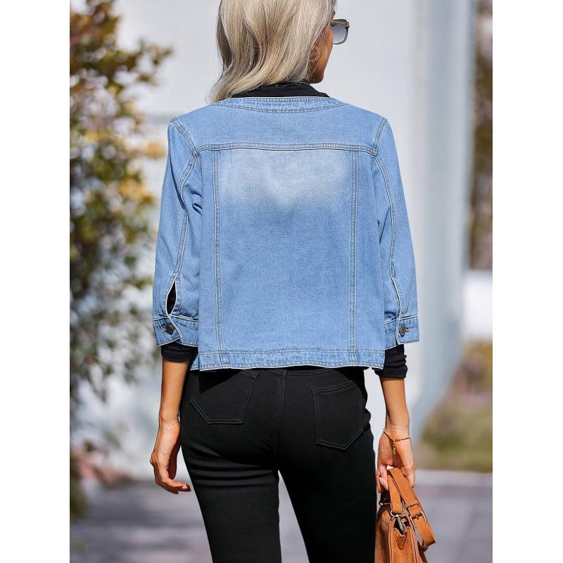 2026 Korean-European Women's Light Blue Single-Breasted Denim Jacket