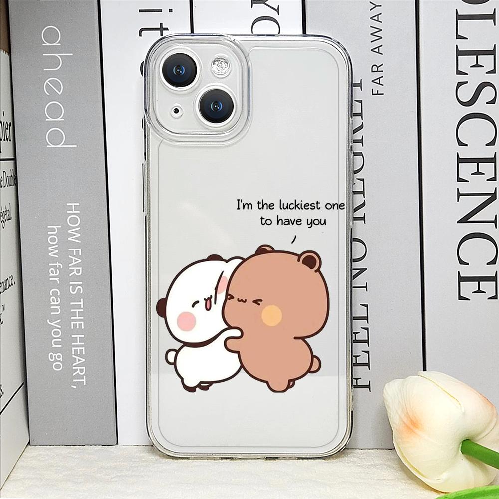 Funny Cartoon Bubududu Panda Couple Clear Phone Cases for iPhone 17 16 15 14 13 12 11 Pro Max XR 8 7 Plus 13 12 Mini Soft Cover