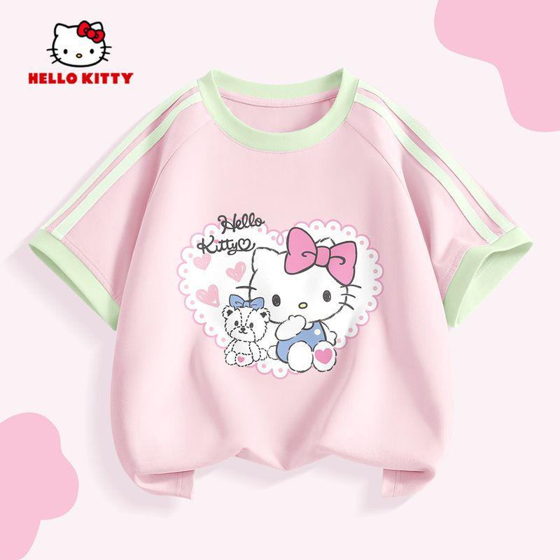 Hello Kitty Girls' Short-Sleeved T-Shirt Summer 2026 New Kidsren's Pink Bottoming Shirt Sweet Girl's Top
