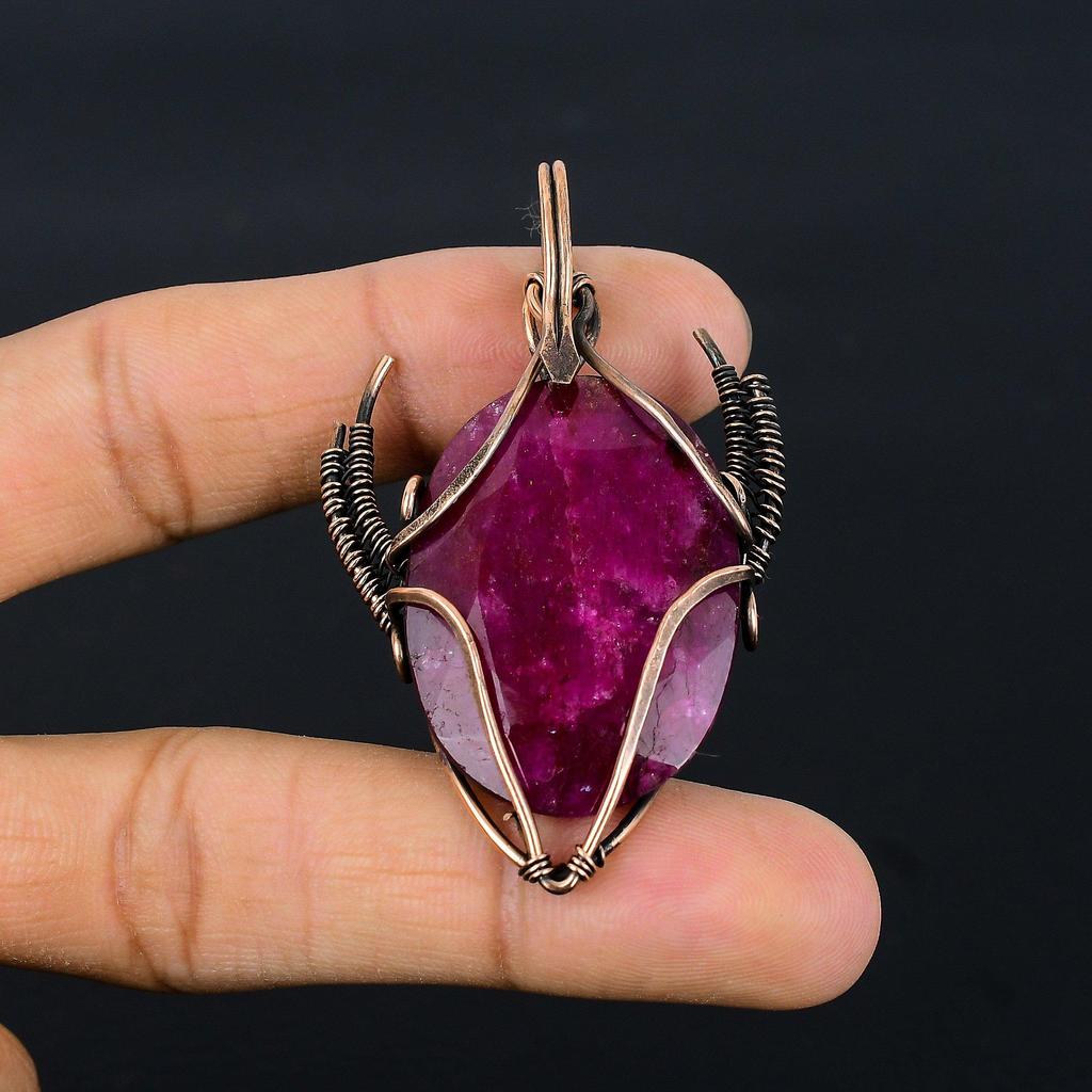 Ruby Pendant Gemstone Jewelry, 999 Copper Wire Wrapped Handmade Pendant, Latest Design Jewelry