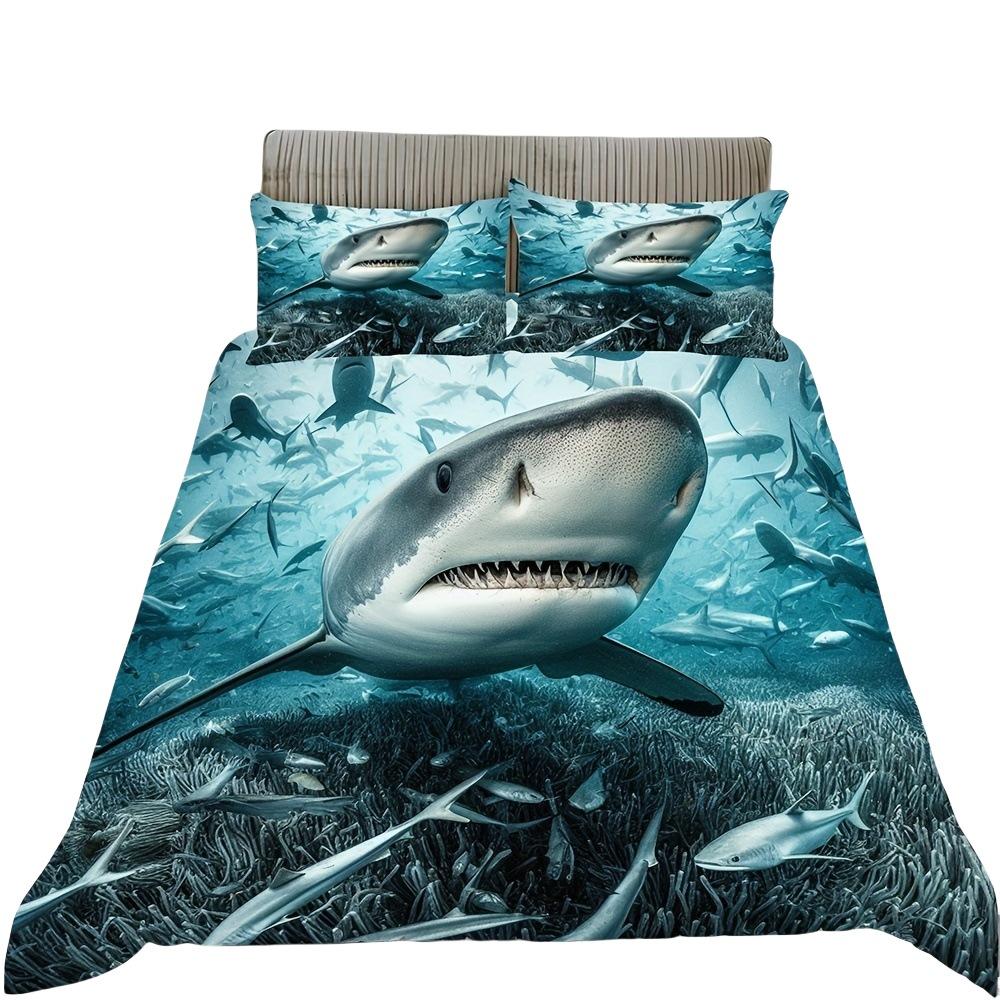 Shark marine life duvet cover digital print set suitable for boys and girls bedroom decoration bedding