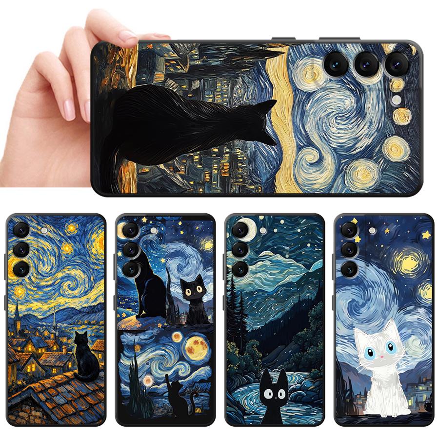 Van Gogh Starry Night Cat Case for Xiaomi Redmi Note 12 Pro 7 8 11s 12s 13 Pro Plus 10S 9S 11 14 10 9 Funda Phone Cover