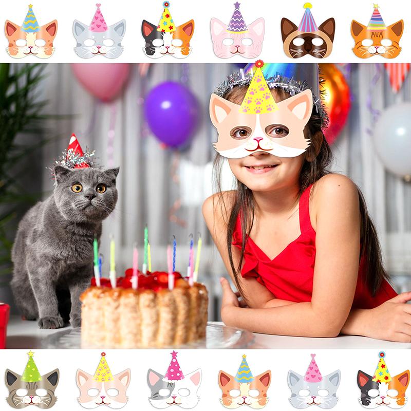 Fiesta de Cumpleaños Infantil Máscaras de Gato de Dibujos Animados Máscara Lindos Gatos Mascota Decoraciones para Fiestas Fiesta de Baby Shower Suministros de Decoración Facial