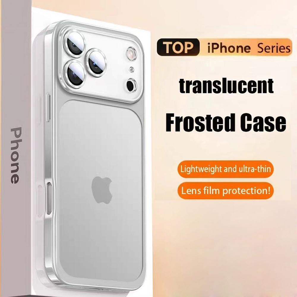 Luxury Translucent Phone Case For iPhone 17 Air 16 15 14 13 12 Pro Max Plating Frame Glass Lens Film Shockproof Hard PC Matte Cover