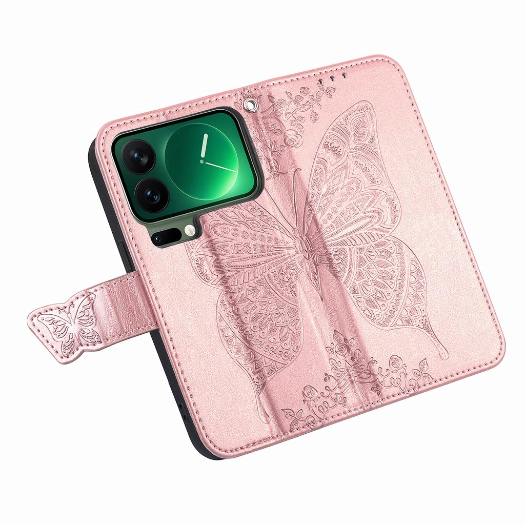 For Xiaomi 17 Pro Max Case with Strap Butterfly Pattern PU Leather Wallet Phone Cover