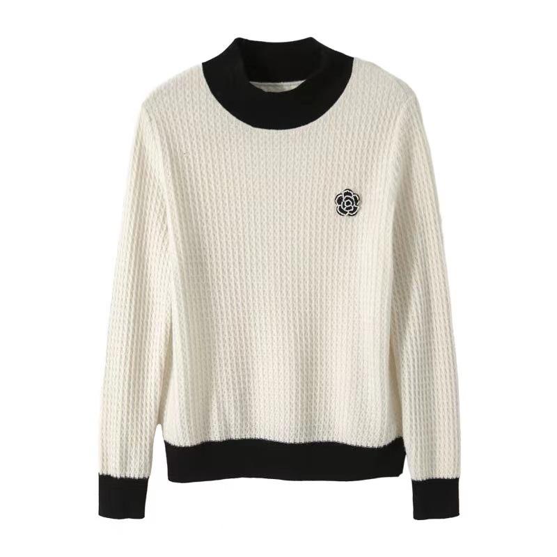 

New Women s Clothing Autumn and Winter New Half-turtleneck Camellia Wool Knitted Base Sweater S білий