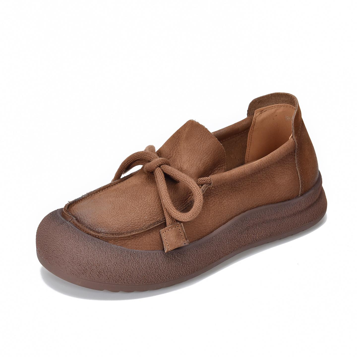 

Модные AIYUQI 2025 Новые женские лоферы на шнуровке Винтажные плоские Нескользящие женские туфли Большого размера Удобные женские Туфли-лодочки 42 коричневый