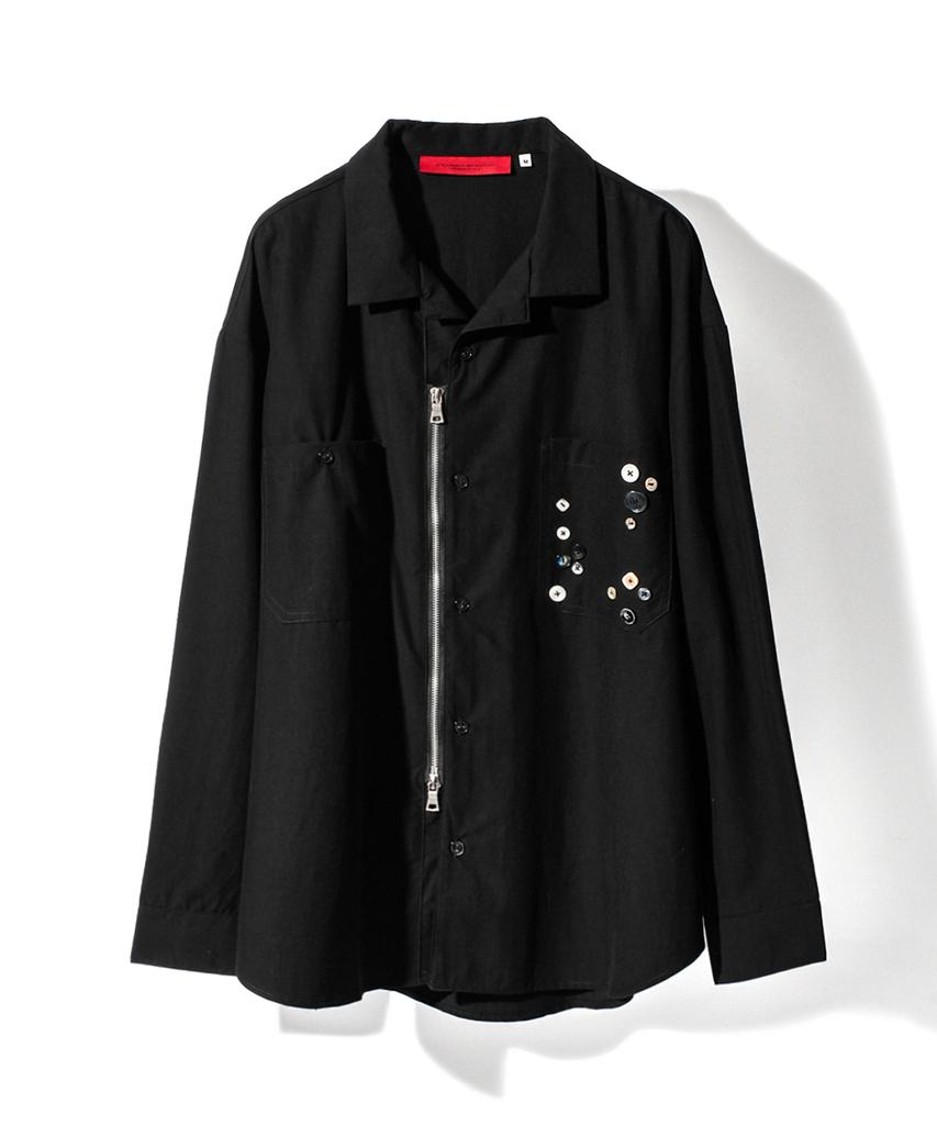 Kodeu Decorative Button Zipper Shirt_Bk