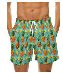 Men s Beach 3D Cartoon Pineapple Print Shorts, Swimmer, Summer Novelty, Hawaiian Shorts Vacation S