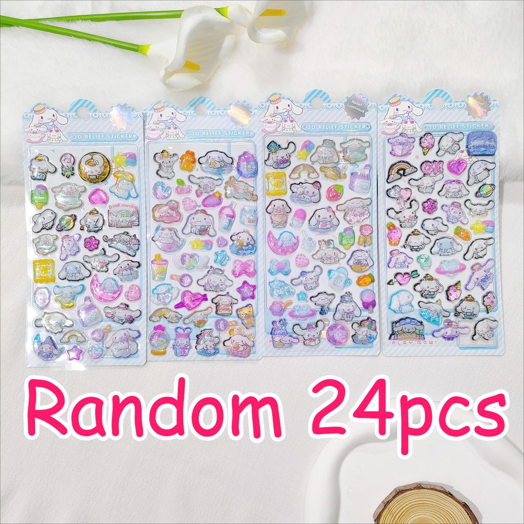 4 Pcs 3D Crystal Glow Stickers - Mix Sanrio Capybara Kuromi Decals Ideal for DIY Handbook Journal & Decor Gifts