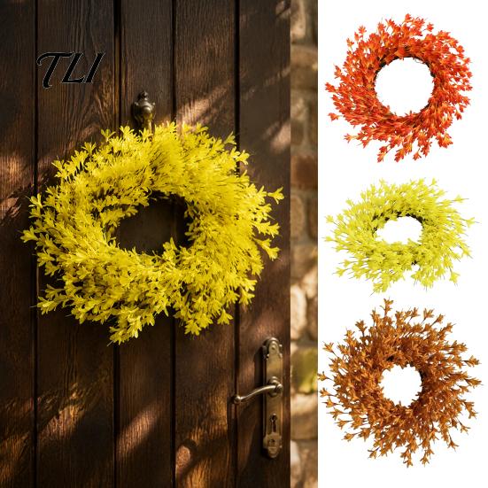 Artificial Fall Flower Wreath Fabric for Front Door, Autumn Harvest Floral Halloween Hanging Wreath, Thanksgiving Farmhouse Indoor Outdoor Porch Wall