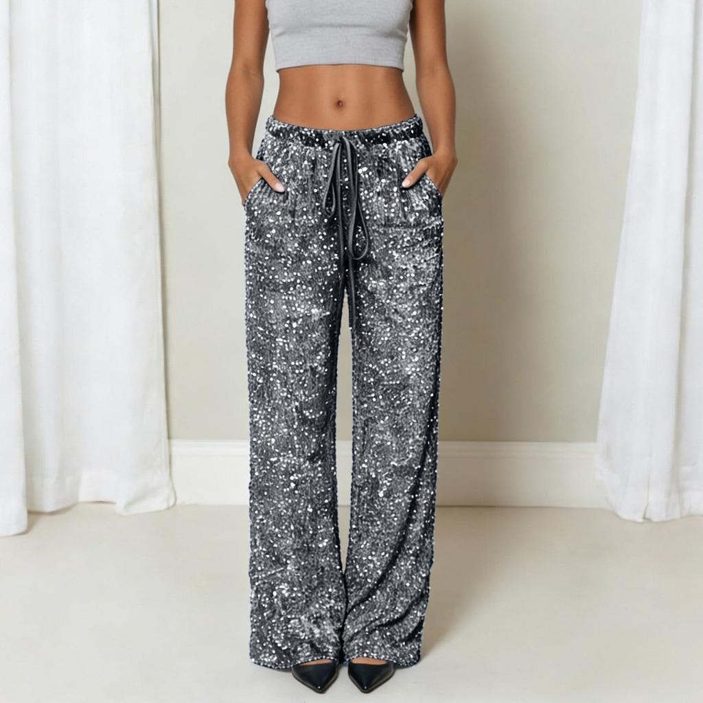 Women's Shimmering Slimming Drawstring Wide-Leg Pants