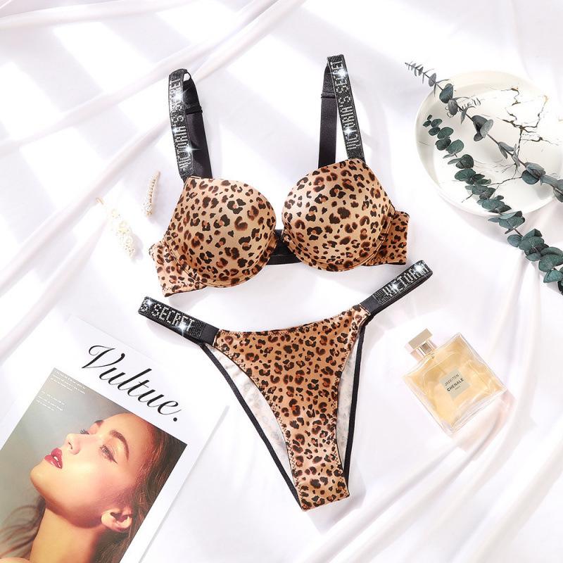 Plus Size European & American Light Luxury Diamond Strap Push-Up Bra & High Cut Panty Set
