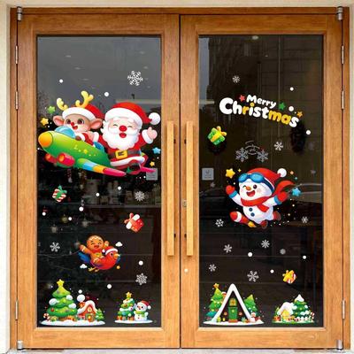 Christmas Decoration Glass Decals, Static Display Window Stickers, Santa Claus, Snowman