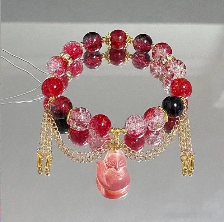 Bohemian Sweet  Beaded Bracelet for Women Girls Pink Color Imitation Jade Crystal Hand Jewelry Birthday Party Gifts